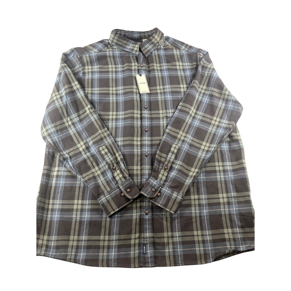 ROWM Tall Man Plaid Flannel Shirt Blue Green Grey 100% Cotton 2XT NWT - Picture 2 of 12